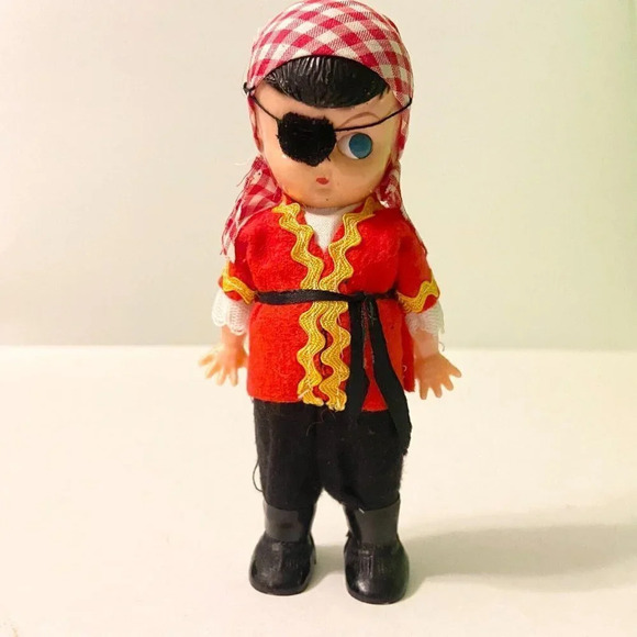 Vintage  Hard Plastic Pirate Boy Doll Open Shut Eyes 6 Inch Tall Figure Flaws - Picture 13 of 16
